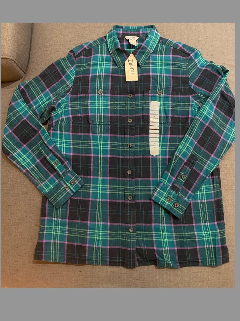 Duluth Trading Co. Free Swingin Flannel Shirt Women's Medium Purple Green NWT
